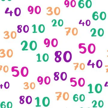 Seamless pattern with beautiful numbers. Ten, twenty, thirty, forty, fifty, s Stock Illustration