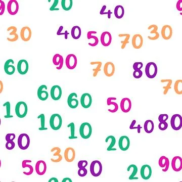Seamless pattern with beautiful numbers. Ten, twenty, thirty, forty, fifty,.. Illustrazione stock