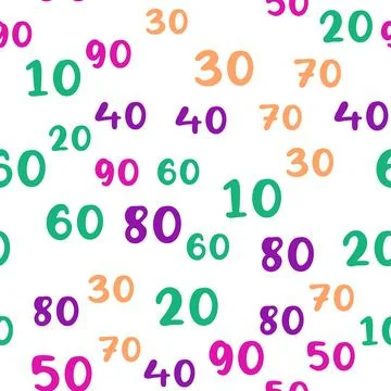 Seamless pattern with beautiful numbers. Ten, twenty, thirty, forty, fifty, s Stock Illustration