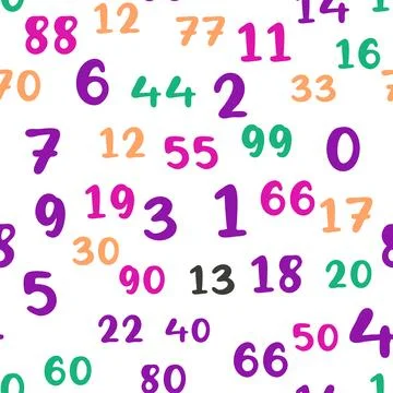 Seamless pattern with beautiful numbers. Ten, twenty, thirty, forty, fifty,.. Illustrazione stock