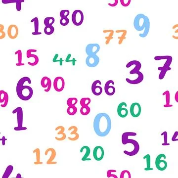 Seamless pattern with beautiful numbers. Ten, twenty, thirty, forty, fifty,.. 스톡 일러스트