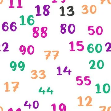 Seamless pattern with beautiful numbers. Ten, twenty, thirty, forty, fifty,.. Stock Illustration