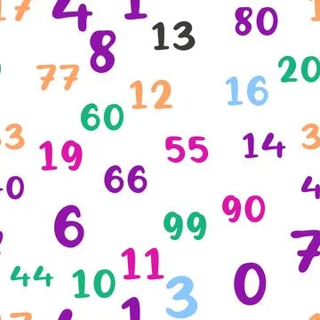Seamless pattern with beautiful numbers. Ten, twenty, thirty, forty, fifty,.. Illustrazione stock