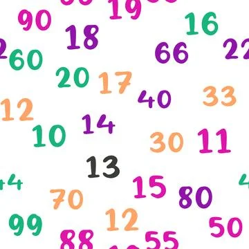Seamless pattern with beautiful numbers. Ten, twenty, thirty, forty, fifty,.. Stock Illustration
