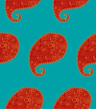 Seamless pattern of beautiful paisley cucumbers Turkish, Indian, Persian Stock Illustration