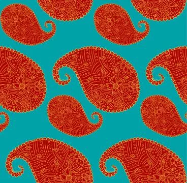 Seamless pattern of beautiful paisley cucumbers Turkish, Indian, Persian Stock Illustration