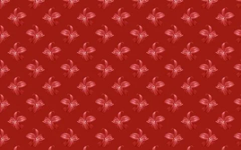 Seamless pattern of the beautiful red Lily flowers isolated on a red backgrou Stock Photos