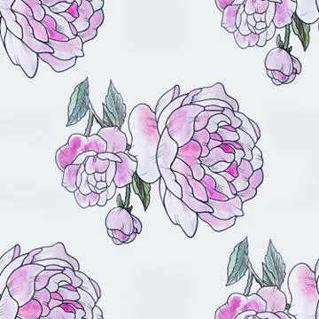 Seamless pattern of a beautiful red peony on a white background. Stock Illustration
