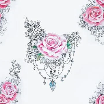 Seamless pattern of beautiful red roses on a white background. Illustrazione stock