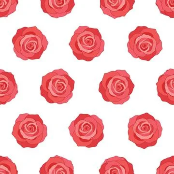 Seamless pattern with beautiful red roses on white background. Stock Illustration