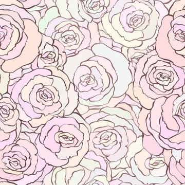 Seamless pattern with beautiful roses in soft pastel pink colors Stock Illustration