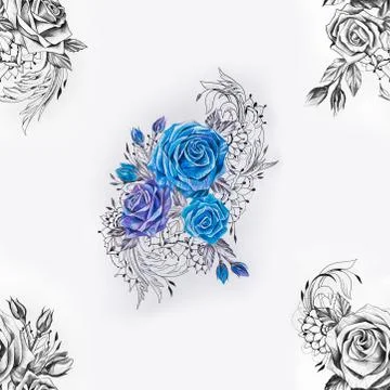 Seamless pattern of beautiful roses on a white background. 스톡 일러스트