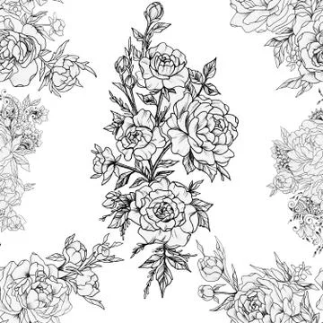 Seamless pattern of beautiful roses on a white background. Stock Illustration