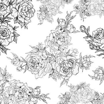 Seamless pattern of beautiful roses on a white background. Stock Illustration