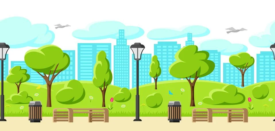 Seamless pattern with beautiful summer or spring city park. Stock Illustration