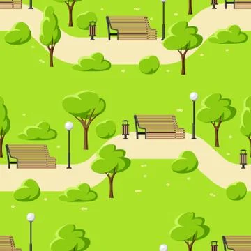 Seamless pattern with beautiful summer or spring city park. Ilustración de archivo