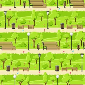 Seamless pattern with beautiful summer or spring city park. Stock Illustration