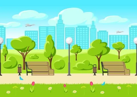 Seamless pattern with beautiful summer or spring city park. Ilustración de archivo