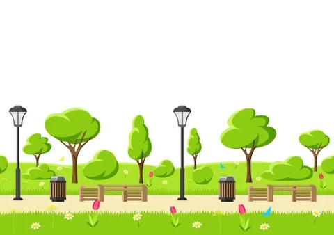 Seamless pattern with beautiful summer or spring city park. Ilustración de archivo