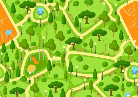 Seamless pattern with beautiful summer or spring city park. Urban public space Ilustración de archivo