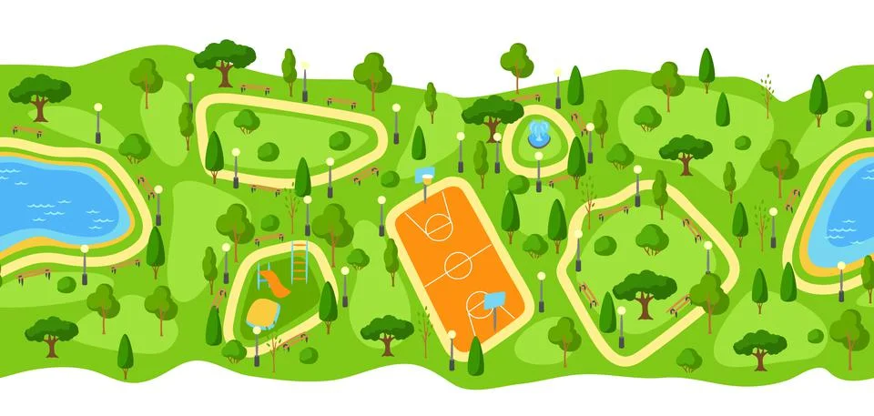 Seamless pattern with beautiful summer or spring city park. Urban public space Ilustración de archivo