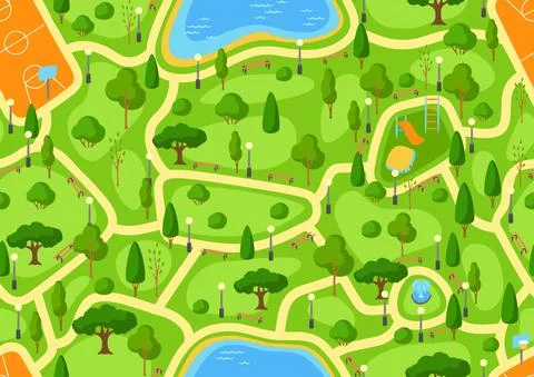 Seamless pattern with beautiful summer or spring city park. Urban public space Ilustración de archivo