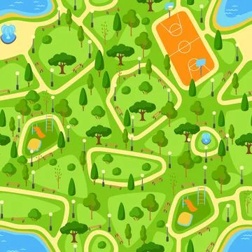 Seamless pattern with beautiful summer or spring city park. Urban public space Stock Illustration