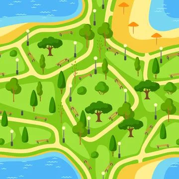 Seamless pattern with beautiful summer or spring city park. Urban public space Illustrazione stock
