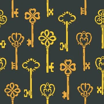 Seamless pattern with beautiful vintage key. Vector illustration. Stock Illustration