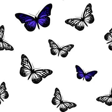Seamless pattern with beautiful white and blue butterflies Stock Illustration