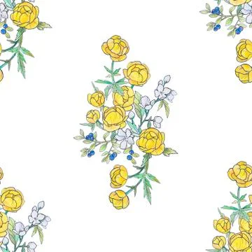 Seamless pattern of beautiful yellow flowers on a white background. Illustrazione stock