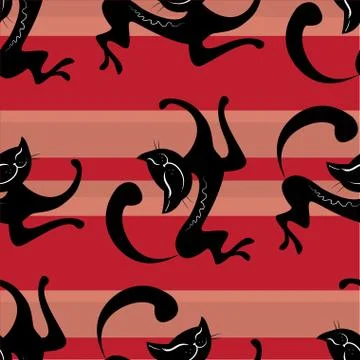 Seamless pattern  beauty black cats Stock Illustration