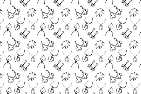 Seamless pattern of beauty female elements jewerly earrings and necklace Stock Illustration