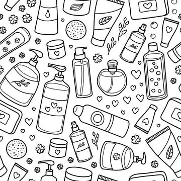 Seamless pattern with beauty products. Stock-Illustration
