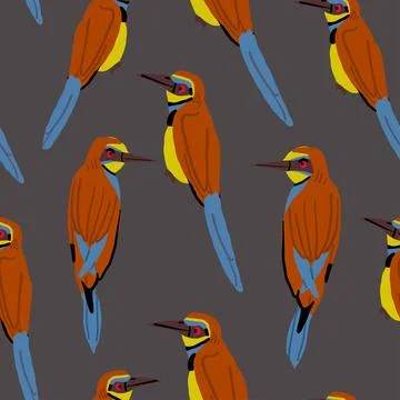 Seamless pattern with Bee-eater bird on dark grey Stock Illustration