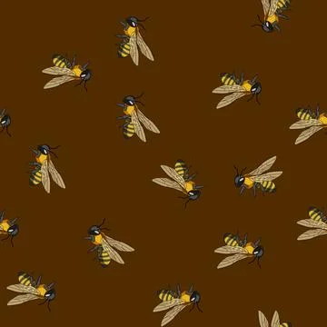 Seamless pattern Bee flying with outstretched wings on white background Illustrazione stock