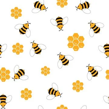 Seamless pattern of a bee, a honeycomb Stockillustratie