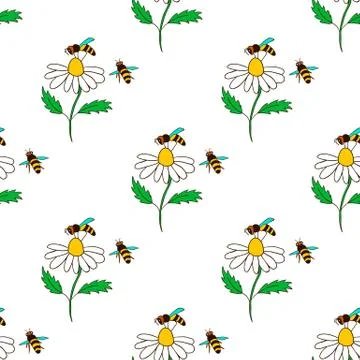 Seamless pattern with bee Stock Illustration