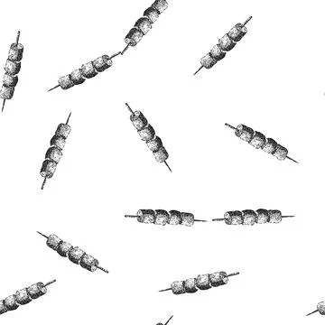 Seamless pattern beef skewered food sketch hand drawn Stock Illustration