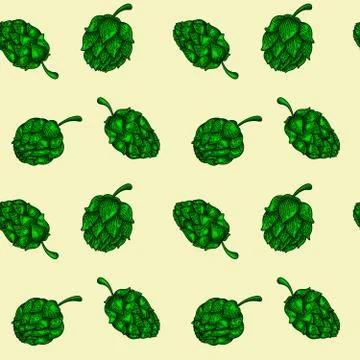 Seamless pattern with beer hops in engraving style. Design element for poster Stock Illustration