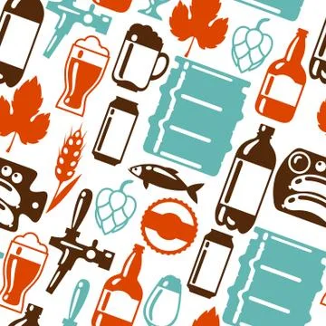 Seamless pattern with beer icons and objects Stock Illustration