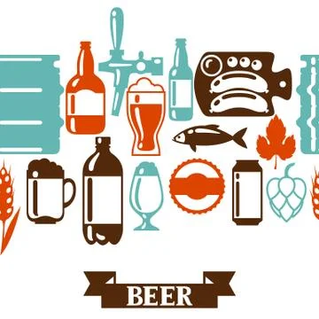 Seamless pattern with beer icons and objects Stock Illustration