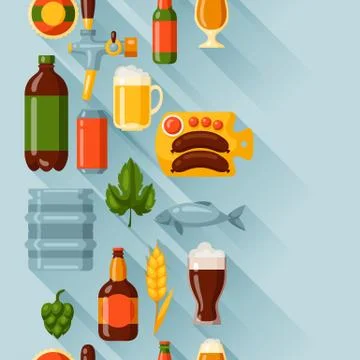 Seamless pattern with beer icons and objects Stock Illustration