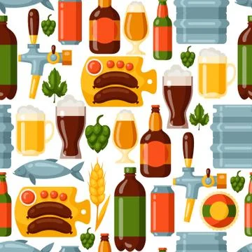 Seamless pattern with beer icons and objects Stock Illustration