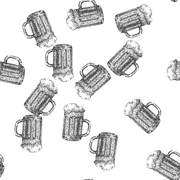 Seamless pattern beer lager cup sketch hand drawn Stockillustratie