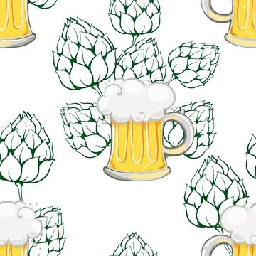 Seamless pattern with beer mugs, for beer gardens, for st. patricks day Stock Illustration