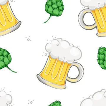 Seamless pattern with beer mugs, for beer gardens, St. Patricks day gift Stock Illustration