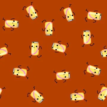 Seamless pattern beer soda can character cartoon vector Stock Illustration