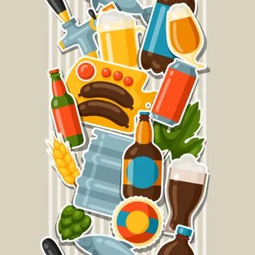 Seamless pattern with beer stickers and objects Illustrazione stock