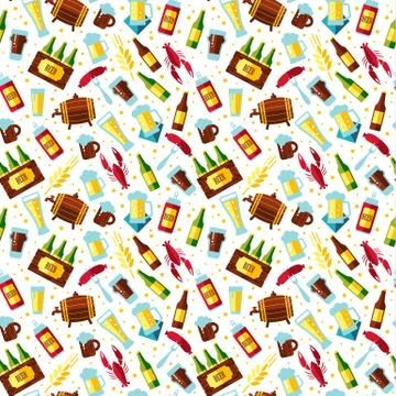 Seamless pattern with beer symbols on white background. Stock Illustration